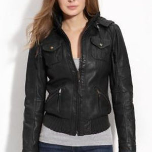 Michael Kors Hooded Leather Bomber XS-S